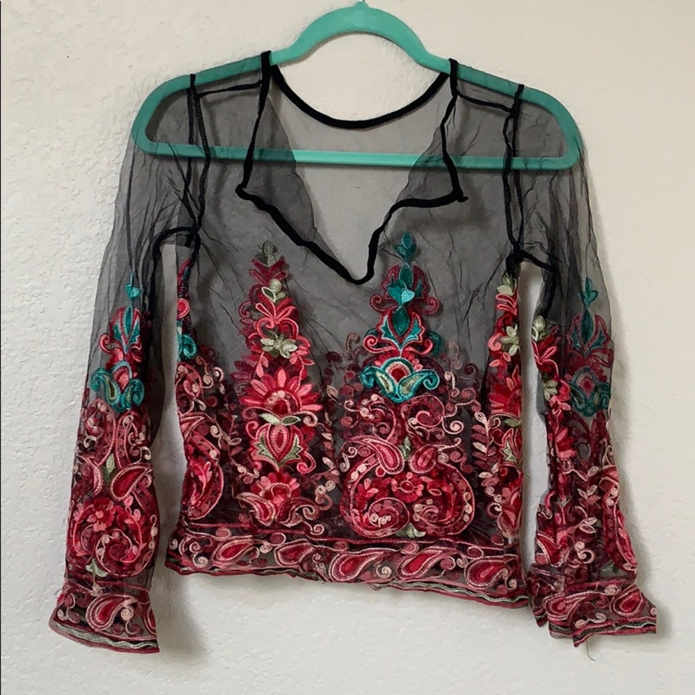 Embroidered mesh floral top